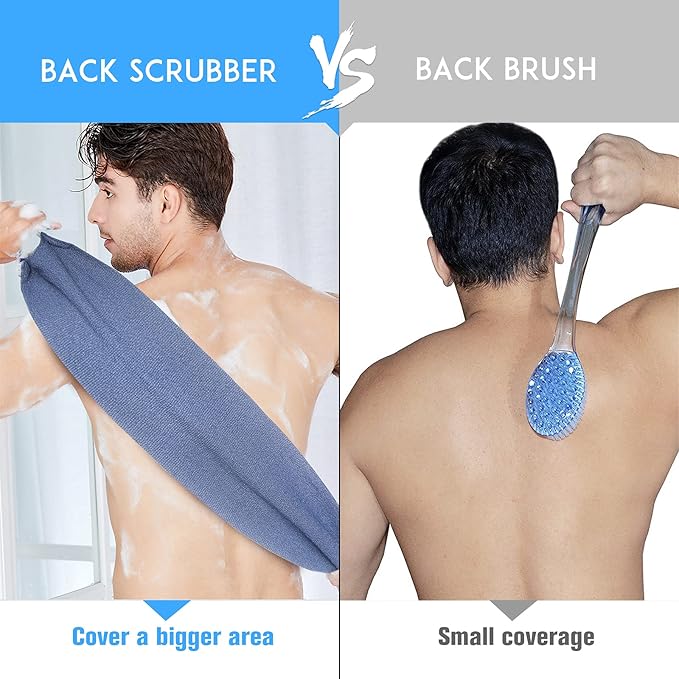 Evridwear Exfoliating Back Scrubber with Handles Two Sides for Body Shower Deep Cleans Skin Massages Invigorating Blood Circulation Men Women One Size (2 Pack Blue)