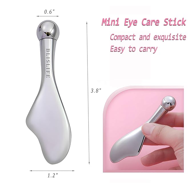 Mini Eye Care Stick, Facial Roller to Eliminate Eye Puffiness, Lighten Wrinkles, Gua Sha Beauty Skin Care Tool, On-The-go Facial Care Massager for Women (Zinc Alloy)