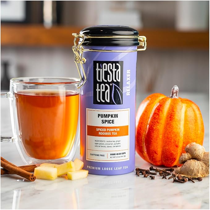 Tiesta Tea - Pumpkin Spice Rooibos Tea | Loose Leaf | Premium Herbal Infusion | Non-Caffeinated | Make Hot or Iced & Up to 50 Cups | 5oz Refillable Tin Can
