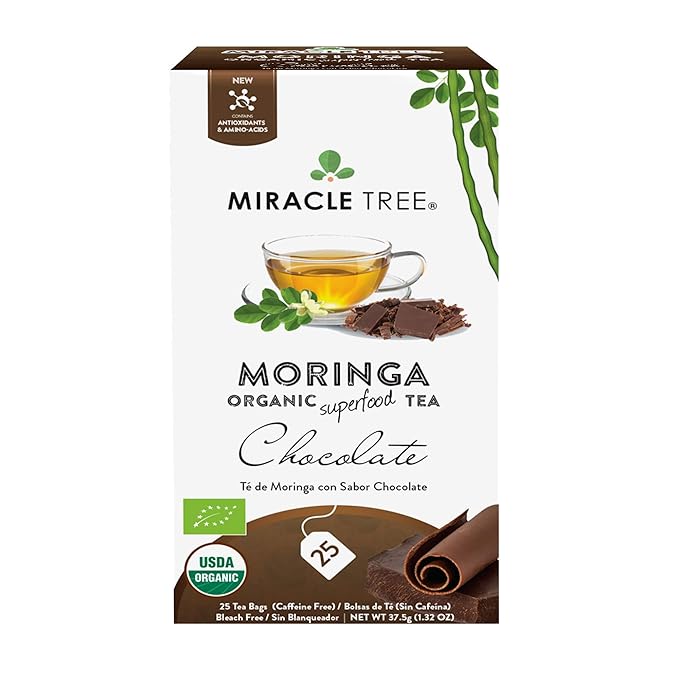 Miracle Tree - Organic Moringa Superfood Tea, 25 Individually Sealed Tea Bags, Chocolate (Keto, Detox, Energy & Immunity Booster, Vegan, Gluten-Free, Organic, Non-GMO, Caffeine-Free)