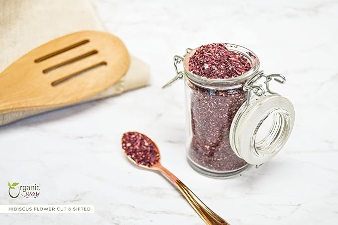 Organic Way Dried Hibiscus Flower Cut & Sifted (Hibiscus rosa-sinensis) | Herbal Tea - Organic & Kosher Certified | Raw, Vegan, Non GMO & Gluten Free | USDA Certified | Origin - India (1LBS / 16Oz)