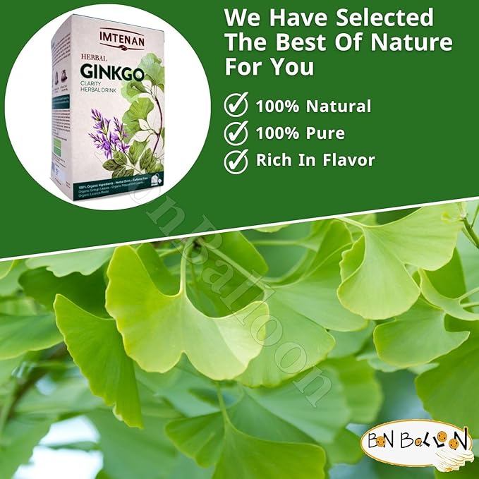 Imtenan Ginkgo Premium Dried 18 Sachets Herbal Tea Bags Ginkgo Natural Herbs Oriental Egyptian Arabic Non Gmo Kosher Imtenan Herbal Tea - امتنان شاي الجنكة