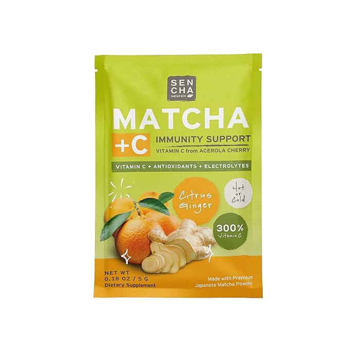 SEN CHA Naturals Citrus Ginger Green Tea + C Effervescent Drink Mix with 200% Vitamin C, Japanese Matcha Powder, Acerola Cherry, Coconut Water Powder, Orange Peel, Turmeric & Ginger (Pack of 10)