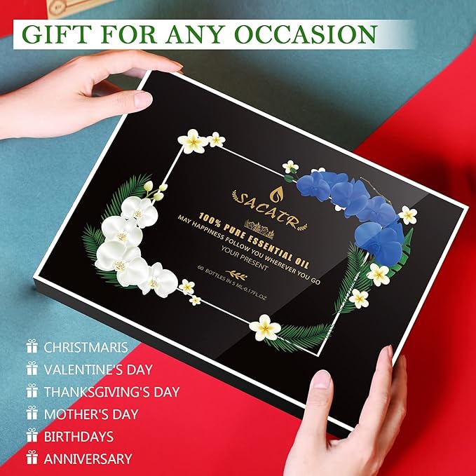 Premium Essential Oils Set - Pure Essential Oils-Perfect for Diffuser, Humidifier, Massage, DIY Candle and Soap Making（60x5 ML）