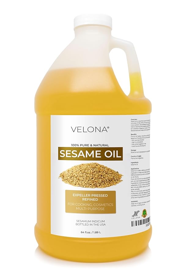 Sesame Seed Oil by Velona - 64 Fl Oz | 100% Pure and Natural Carrier Oil | Refined, Expeller Pressed | Cooking, Skin, Hair, Body & Face Moisturizing | Use Today - Enjoy Results