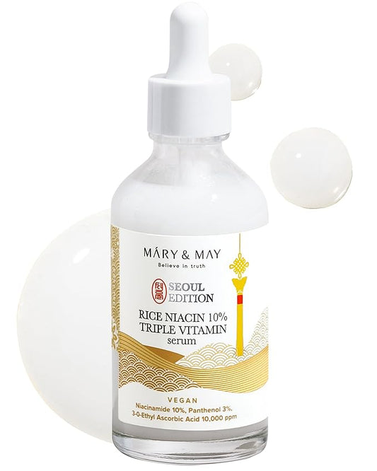 Mary&May SEOUL EDITION Rice Niacin 10% Triple Vitamin Serum - Korean Radiance Serum for Even Skin Tone and Healthy Glow - Niacinamide, and Vitamins - Fragrance-Free, Cruelty-Free, 2.7 fl.oz.