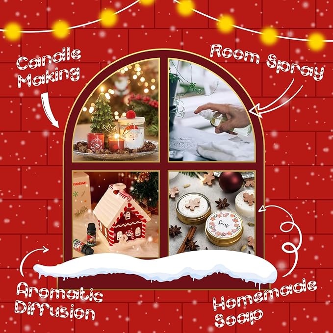 Christmas Fragrance Oil Set, ARVIDSSON Holiday Essential Oils for Diffuser, Mistletoe, Gingerbread, Apple Cinnamon, Candy Cane, Cranberry, Christmas Spirit, Merry Christmas Scented Oil Gift Set