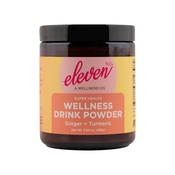 Eleven TLC, Organic Ginger Turmeric Spiced Golden Superfood Instant Latte & Drink Mix, Herbal Ginger Tea, Golden Milk Powder, Moon Cycle Non-Reactive Glass Jar, MD Formulated, 21 Servings