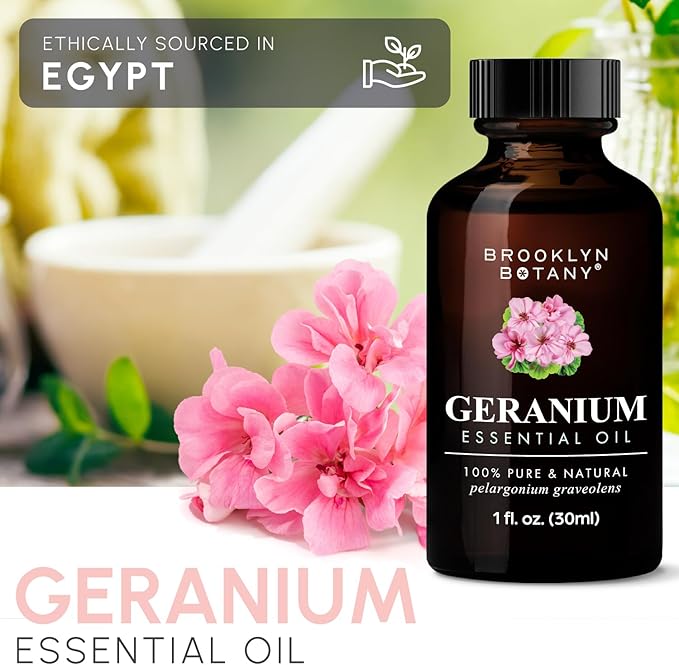 Brooklyn Botany Geranium Essential Oil – 100% Pure and Natural – Premium Grade Oil with Dropper - for Aromatherapy and Diffuser - 1 Fl Oz
