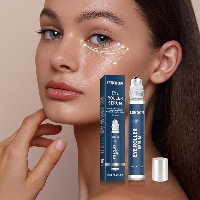 Caffeine Eye Serum for Dark Circles, 3 PCS Under Eye Ice Roller Serum for Anti Aging, Puffiness, Fine Lines, Wrinkles, Care Under Bags Eyes Cream with 360°Massage Roller-Ball