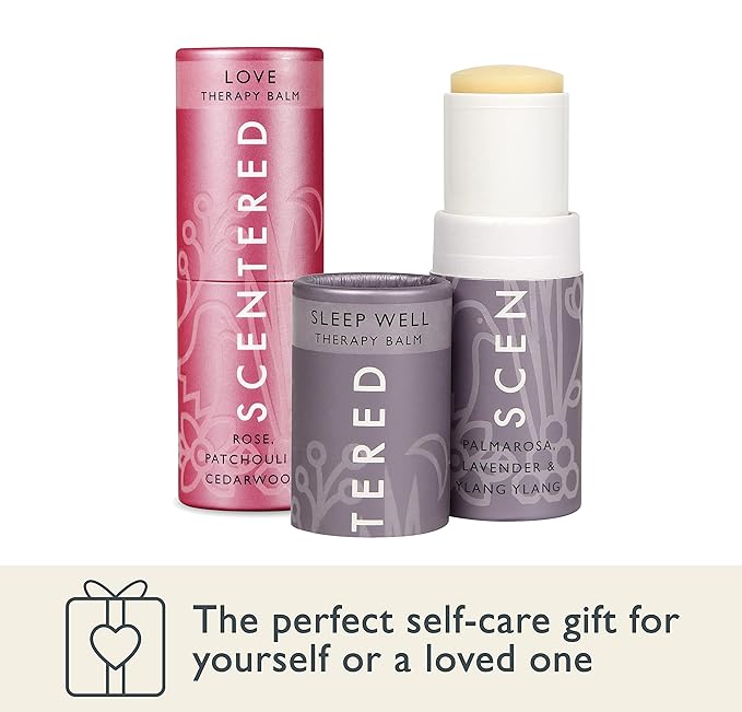 Scentered Aromatherapy Balm Stick Duo for Sleep & Emotional Balance - Roll On Essential Oil Blends of Rose, Lavender, Ylang Ylang - Aromatherapy Gifts for Women - Sleep Well & Love