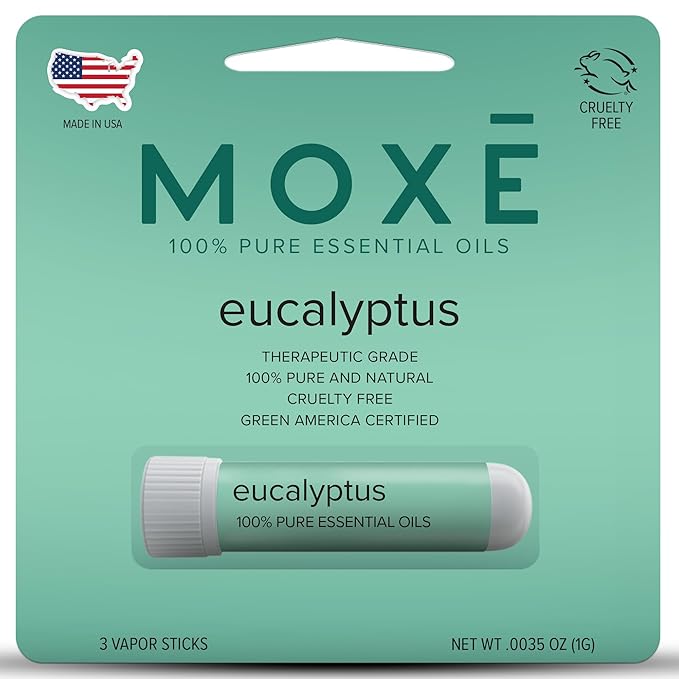 MOXĒ Eucalyptus Essential Oil Nasal Inhaler, Sinus & Congestion Relief, Daily Relaxation, Stress Relief, Therapeutic No-Mess Aromatherapy, Pure and Natural, Made in USA (1 Pack)