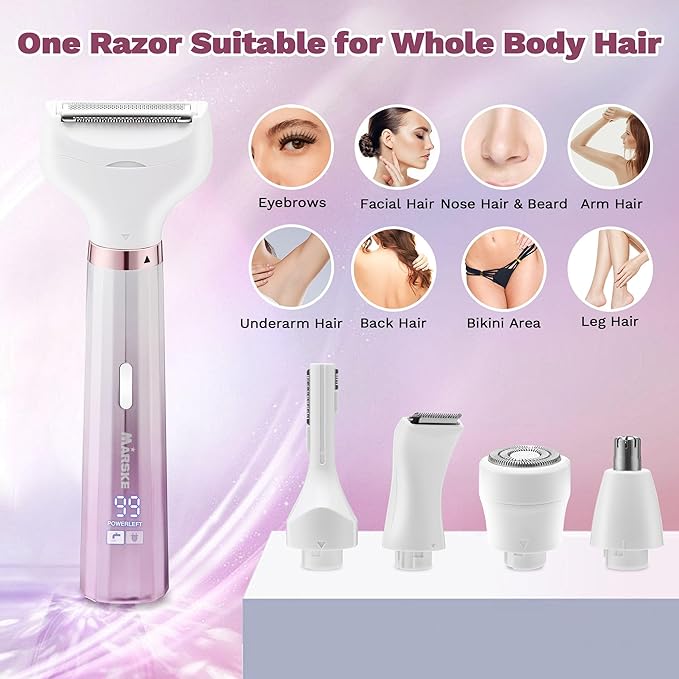 Electric Razors Shavers for Women, Bikini Trimmer 5 in 1 Electric Shaver Razor for Women, Wet/Dry Face Razors for Face Nose Eyebrow Arms Armpit Legs Pubic Area Painless Facial Hair Removal for Women