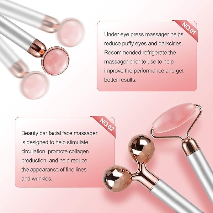 DANGSHAN 3-in-1 Electric Jade Roller 3D Roller Facial Roller & Face Massager, Rose Quartz