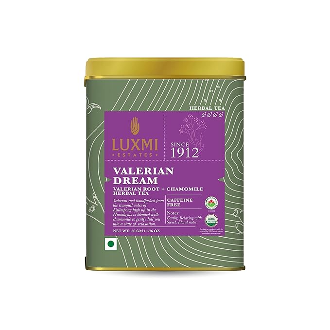 Luxmi Estates - Valerian Dream - Organic Valerian Root Tea for Sleep - Loose Leaf - 50g (25 Cups) | with Valerian Root, Chamomile & Lavender | Perfect Wellness Sleep Tea