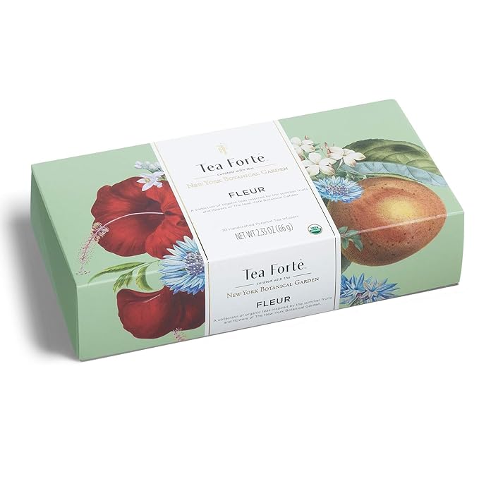 Tea Forte Fleur Petite Presentation Box Mother's Day Tea Gift Set Sampler, 10 Count, 2 of Each Variety Individually Wrapped Handcrafted Pyramid Infuser Bags