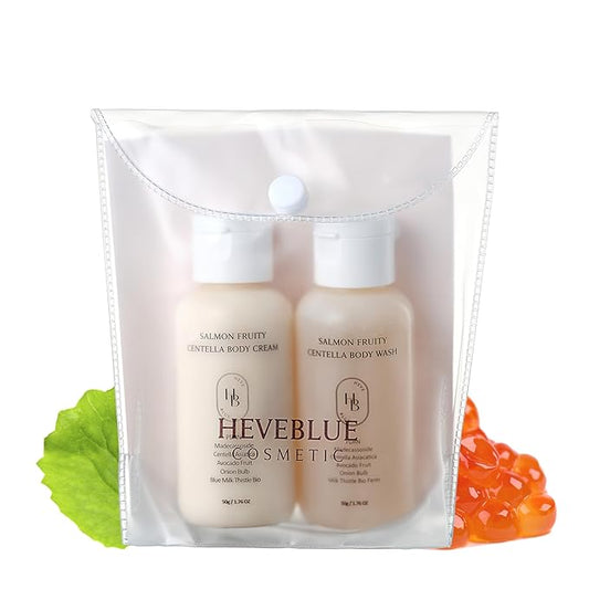 Salmon Fruity Centella Body Travel Kit - Body Cream & Body Wash Set, Sensitive Skin, Korean Bodycare, Hypoallergenic, Allergen-free, Salmon PDRN, Travel Size, Bodycare Set