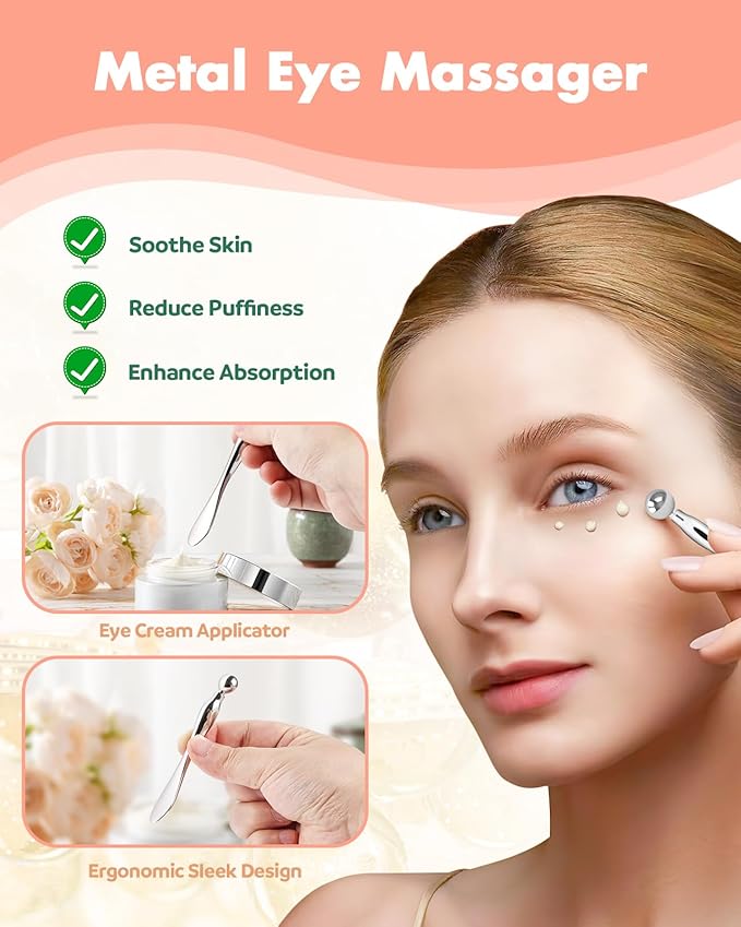 Reusable Eye and Smile Line Patches - 4 Pairs Silicone Under Eye Patches and Nasolabial Folds Patches, Reusable Eye Mask, Silicone Wrinkle Patches, No Adhesive, with Metal Eye Massager, Tin Case