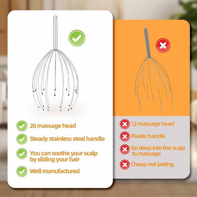 YEZY Head Massager 20 Fingers Head Scratcher Scalp Massager, Back Scratcher, Stocking Stuffers for Scalp Massage Back Massage (Silvery)