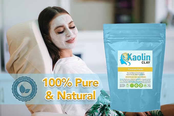 Pure Kaolin Clay - 100% Natural | 1.1 pounds (500g) | Smooth and Silky Texture, Easy Mixing, Perfect for Face, Body, and Bathbombs…