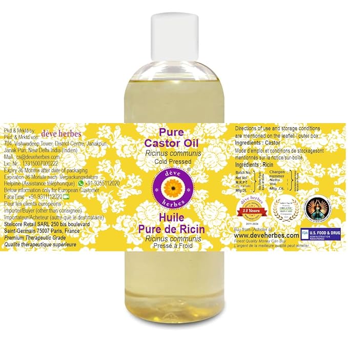 Deve Herbes Pure Castor Oil (Ricinus communis) Cold Pressed 200ml (6.76 oz)