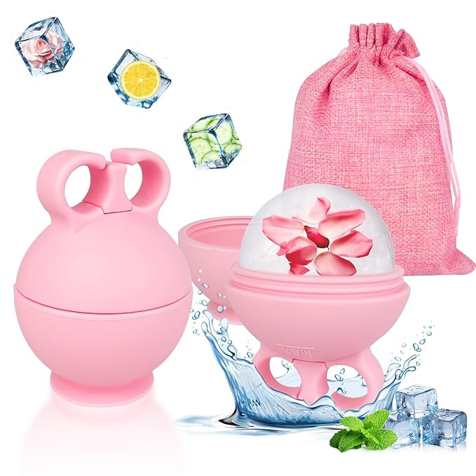 2 Pack Ice Roller for Face, Ice Face Roller for Eye Neck Body, Ice Cube Roller Massager Gua Sha Tool, Eliminates Puffiness, Facial Ice Mold, De-Puff Eye Bags, Reduce Migraine Pain (Pink and Pink)