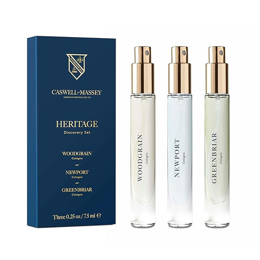 Caswell-Massey Heritage Cologne Discovery Set, Includes Woodgrain, Newport & Greenbriar, Indulge in Enduring American Scents, Travel Size Cologne for Men, 0.25 Fl Oz Each