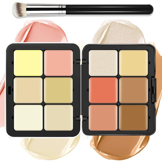 12 Colors Cream [Blush Contour Concealer Highlighter] Makeup Palette for Cheeks - All in One Makeup Palette Kit with Brush, Long Wearing Waterproof Blendable Face Make Up Pallete (#04)