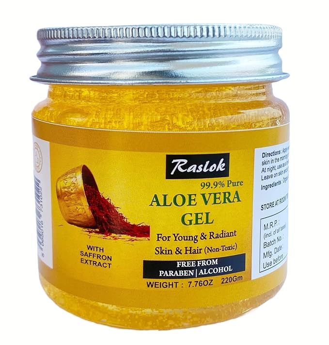 Aloe Vera Gel | 100% Pure and Natural Aloe Gel | For Moisturizing Face Skin & Hair Care | Durable Moisturizing Hydrating Soothing | Non-Sticky (Saffron, 7.76 OZ)