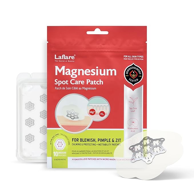 FreeGo Magnesium Acne Patches for Face. Blemish.Zit & Dark Spots from Post-Blemish, Acne .Zit. Self Dissolving,Hydrocolloid, Tee Tree oil & more (M 10pc)