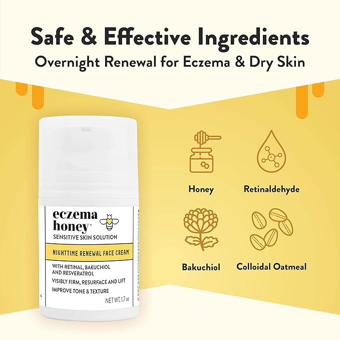 ECZEMA HONEY Concentrated Nighttime Renewal Face Cream - Anti Aging Skin Care Products - Unscented Face Moisturizer for Eczema, Dry & Sensitive Skin (1.7 Oz)