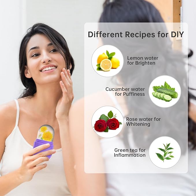 Ice Roller for Face and Eye, Upgrated Skin Care Tools, Ice Facial Cube, Gua Sha Face Massage, Silicone Ice Mold for Face Beauty (Purple)