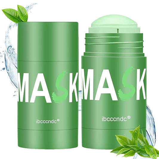Green Tea Clay Stick, Clay Mask for Face with Green Tea Extract, Green Tea Mask Stick, Green Tea Deep Cleanse Mask, Deep Pore Cleansing, Moisturizing for Men and Women, All Skin Types (2 PCS)