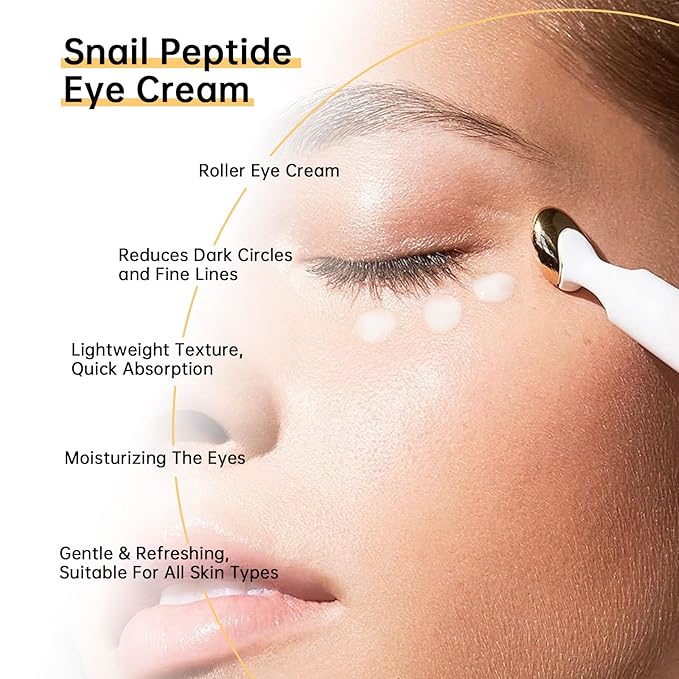 Snail Peptide Eye Cream For Moisturizing, 17 ML Snail Mucin Under Eye Cream With Niacinamide, Hyaluronic Acid For Dark Circles, Puffiness and Fine Lines.