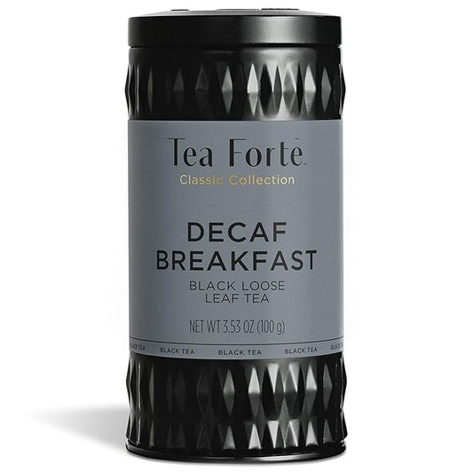 Tea Forte Decaf Breakfast Premium Organic Loose Leaf Caffeine-Free Black Tea Blend Canister, Makes 35-50 Cups, Tea Gifts for Mother's Day