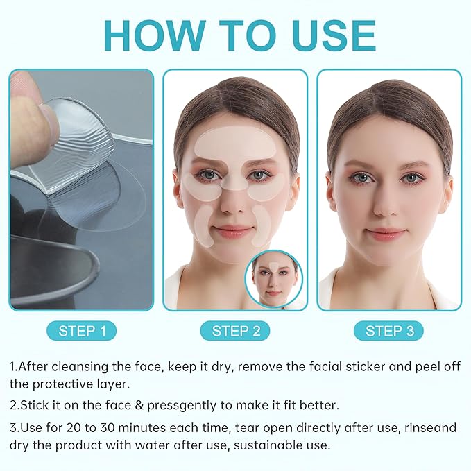 Silicone Face Patches, invisible Facial Patches to Reduce Fine Wrinkles, Forehead, Frown, Smile, crow’s feet Lines, Reusable Wrinkles Treatment for Women 6 Pcs Set