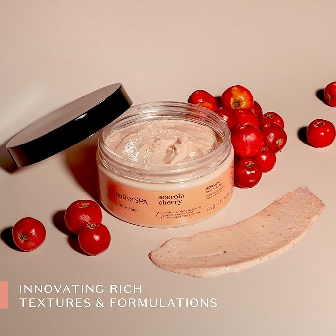 NATIVA SPA O BOTICÁRIO, Acerola Cherry Renewing Body Scrub, Gentle Exfoliation for Smooth, Radiant Skin, 7.05 Ounce (200g)