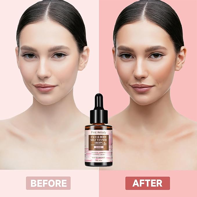 Face Tanning Drops to Add to Lotion,14 Day Long Lasting Effect Face Self Tanner Bronzing Drops, Natural Organic Ingredients, Quick Tan Drops, Self Tanning Drops for Face and Body
