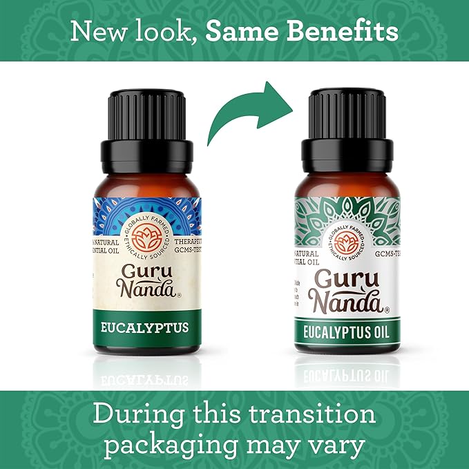 GuruNanda Eucalyptus Essential Oil (2x0.5 Fl Oz) - 100% Pure & Undiluted Aromatherapy Oil for Diffusers - Helps with Congestion for Easier Breathing