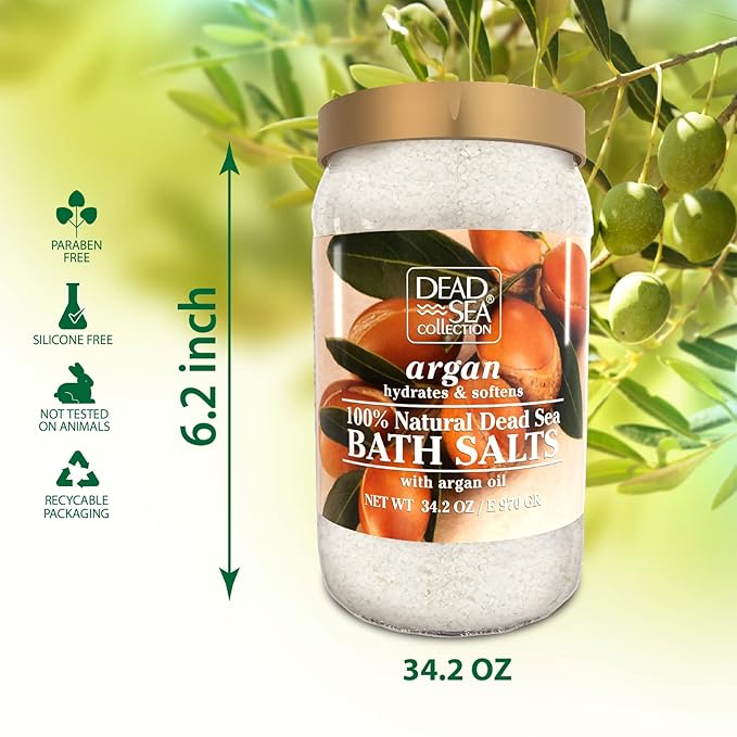 Dead Sea Collection Bath Salts with Argan – Pure Dead Sea Salt and Argan Oil - Nourishing Soothing and Relaxing Skin and Muscle – 34.2 Oz