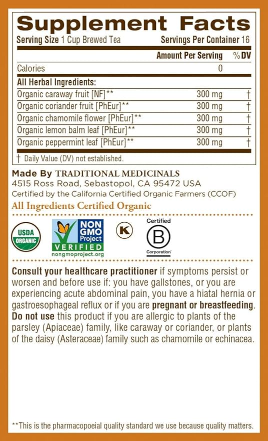 Traditional Medicinals Organic Gas Relief Chamomile Mint Herbal Tea, Relieves Gas & Bloating, (Pack of 1) - 16 Tea Bags