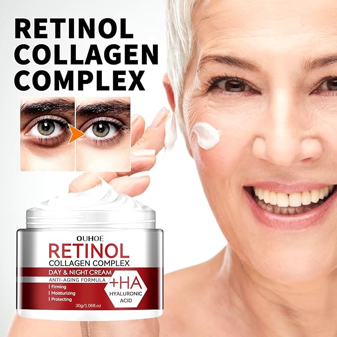 Korean Retinol Collagen Complex Cream, Advanced Day & Night Face Moisturizer with Vitamin C & Hyaluronic Acid, Anti-Aging & Acne Control for Men and Women (60g), Safe for All Skin Types