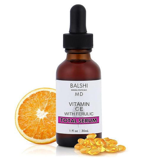TOTAL SERUM - Vitamin C E with Ferulic Acid Serum - w/L Ascorbic Acid, Hyaluronic Acid, Glycerin, and Sodium PCA - Vitamin C Serum with Ferulic Acid Use to Boost Defense, Brighten, Firm, Hydrate, 1oz