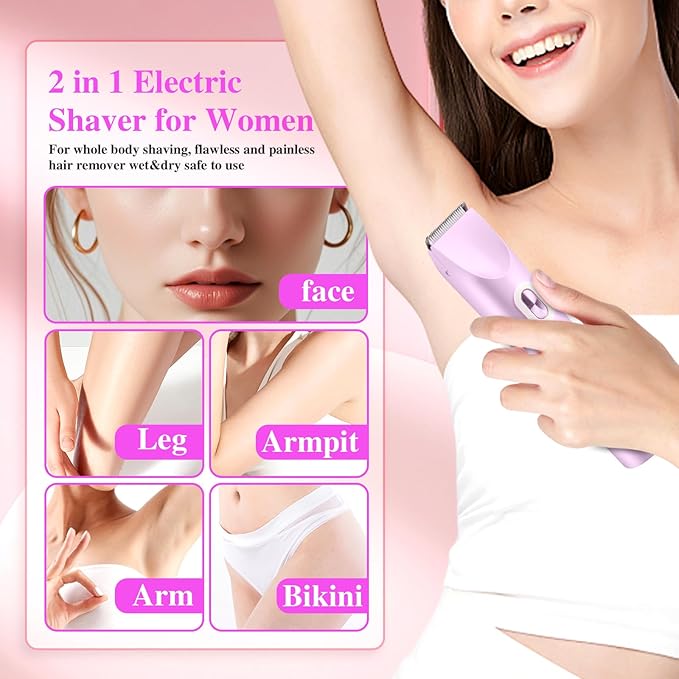 Glow Aura Womens Shaver, Bikini Trimmer for Women, Glow Aura Electric Razor, Comfort 2 in 1 Electric Lady Shaverr, Dual Head Groomer, Glowaura Womens Razor, GlowAura Bikini Shaver(Purple)
