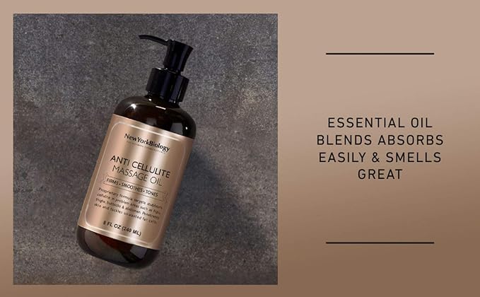 New York Biology Anti Cellulite Massage Oil 8 Fl. oz – Made with 100% Natural Oils – Body Oil for Massage Therapy, Muscle Relaxation and Deep Tissue