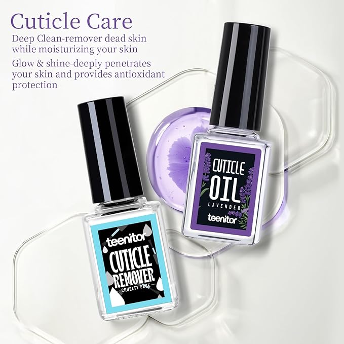 Teenitor Nail Files and Buffers, Cuticle Remover, Nail Care Kit, Nail File, Cuticle Softener, Cuticle Oil, Cuticle Pusher, Cuticle Peeler Scraper, Cuticle Remover Liquid, Nail File Kit Lavender