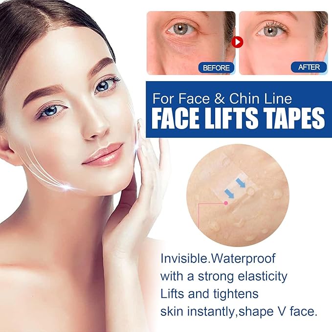 Face Lift Tape，60PCS Neck Tape Lifting Invisible Instant Face Tape for Wrinkles Overnight Sagging Skin Double Chin