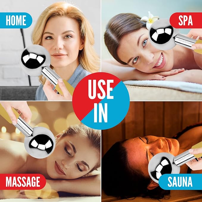 Ice Globes for Facials | Unbreakable Steel Cooling Roller | Cryo Sticks for Face | Massager for Face Neck & Eyes | Skin Care for Dark Circles, Puffiness, Wrinkles, Collagen Production (GOLD)