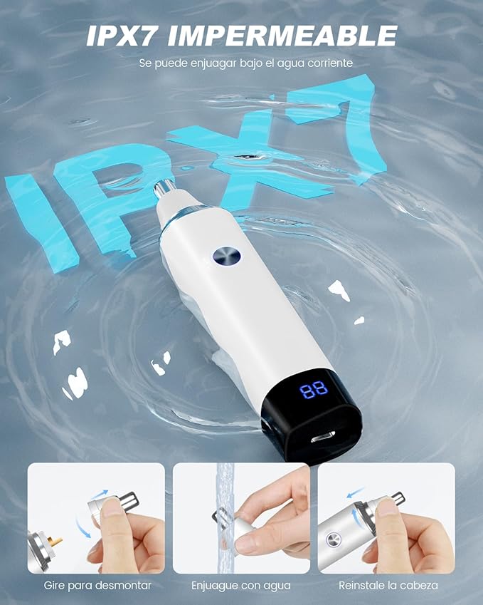 Ear & Nose Hair Trimmer with LED Display for Men Women,Painless USB Rechargeable Eyebrow & Facial & Nose Hair Trimmer Clipper,Professional IPX7 Waterproof Dual Edge Blades 12,000 RPM (White)