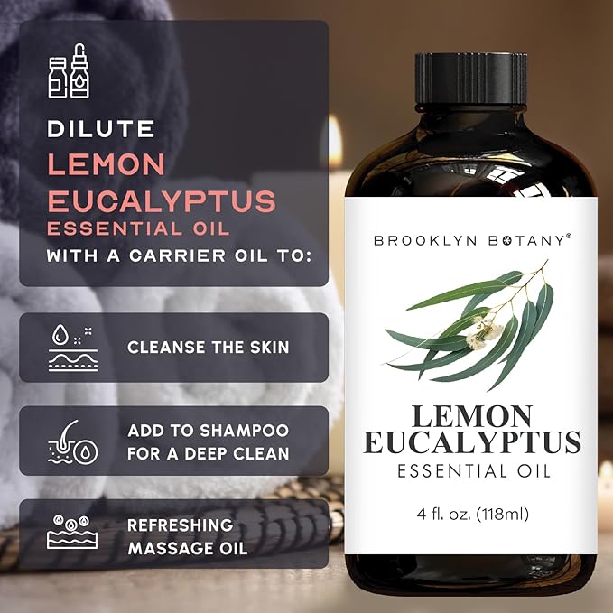 Brooklyn Botany Lemon Eucalyptus Essential Oil - Huge 4 Fl Oz - 100% Pure and Natural - Premium Grade with Dropper - for Aromatherapy and Diffuser
